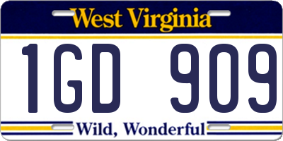 WV license plate 1GD909