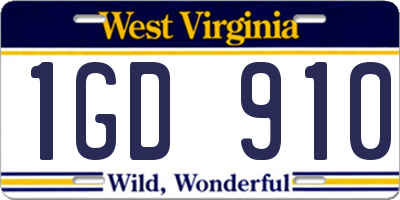 WV license plate 1GD910