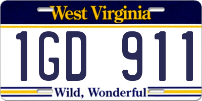 WV license plate 1GD911