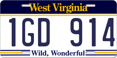 WV license plate 1GD914