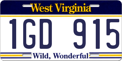 WV license plate 1GD915