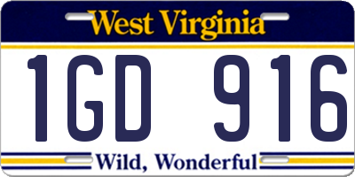 WV license plate 1GD916