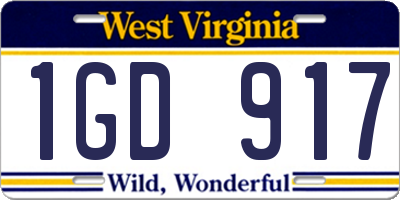 WV license plate 1GD917