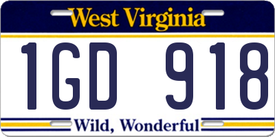 WV license plate 1GD918