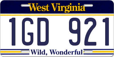 WV license plate 1GD921