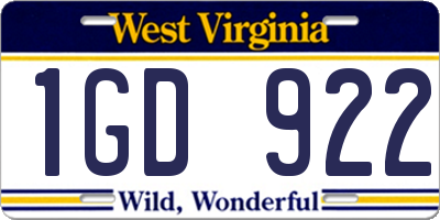 WV license plate 1GD922