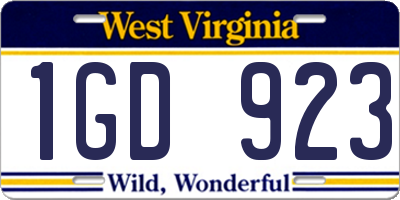 WV license plate 1GD923