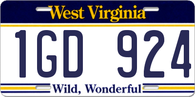 WV license plate 1GD924
