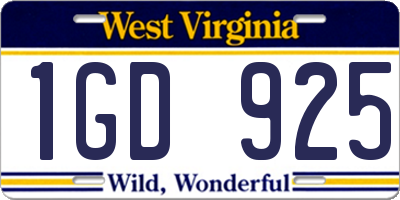 WV license plate 1GD925