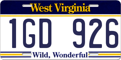WV license plate 1GD926
