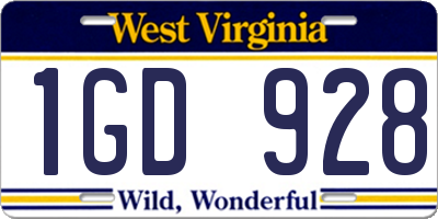 WV license plate 1GD928