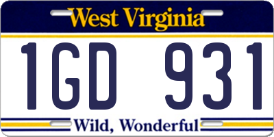 WV license plate 1GD931