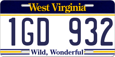 WV license plate 1GD932