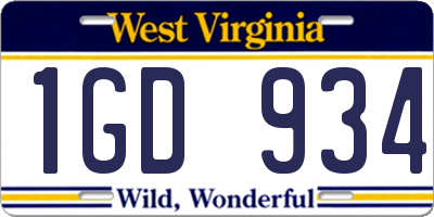 WV license plate 1GD934