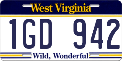 WV license plate 1GD942