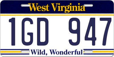 WV license plate 1GD947