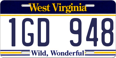 WV license plate 1GD948