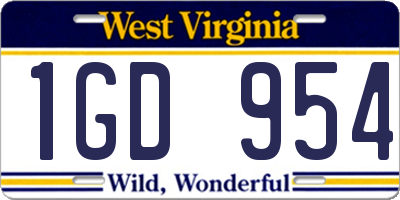 WV license plate 1GD954