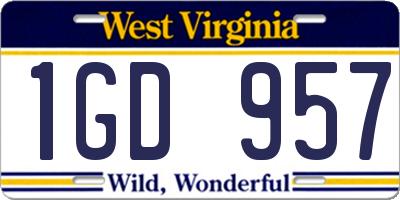 WV license plate 1GD957
