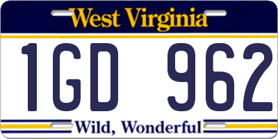 WV license plate 1GD962