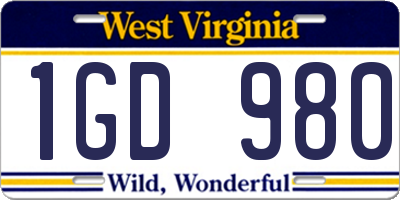 WV license plate 1GD980