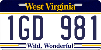 WV license plate 1GD981