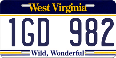 WV license plate 1GD982