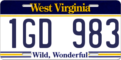 WV license plate 1GD983