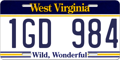 WV license plate 1GD984