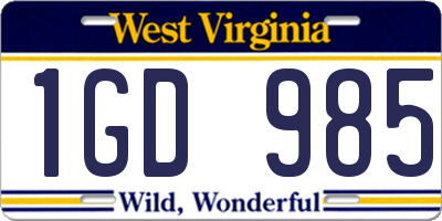 WV license plate 1GD985