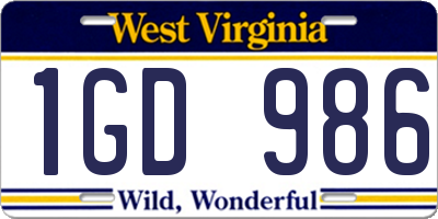 WV license plate 1GD986