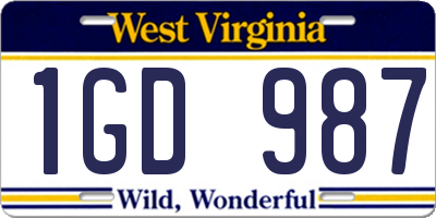 WV license plate 1GD987