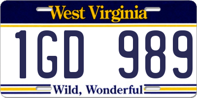 WV license plate 1GD989