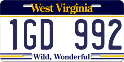 WV license plate 1GD992
