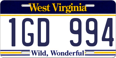 WV license plate 1GD994