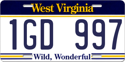 WV license plate 1GD997