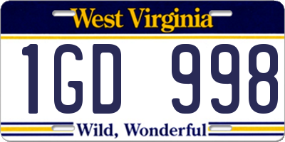 WV license plate 1GD998