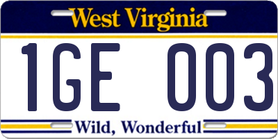 WV license plate 1GE003