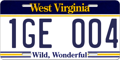 WV license plate 1GE004