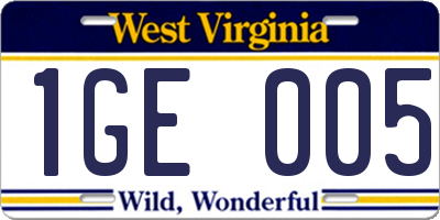 WV license plate 1GE005
