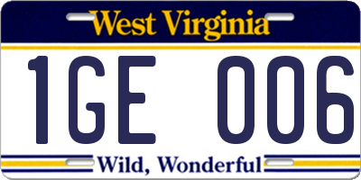 WV license plate 1GE006