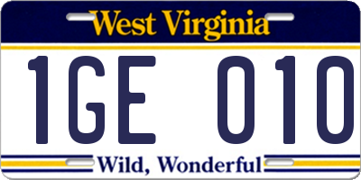 WV license plate 1GE010
