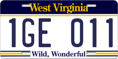 WV license plate 1GE011