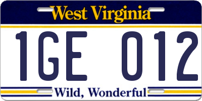 WV license plate 1GE012