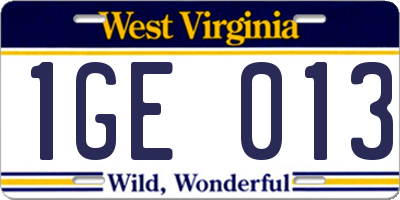WV license plate 1GE013