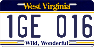 WV license plate 1GE016