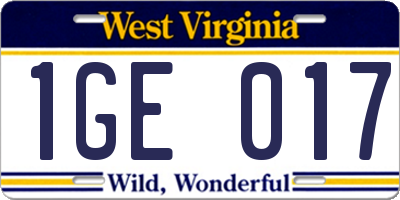 WV license plate 1GE017