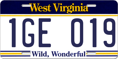 WV license plate 1GE019