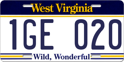 WV license plate 1GE020