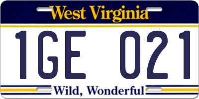 WV license plate 1GE021
